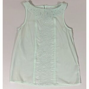 Mint Green Chiffon Floral Collared Sleeveless Tank Top Shirt Blouse Size XS 🪷✨